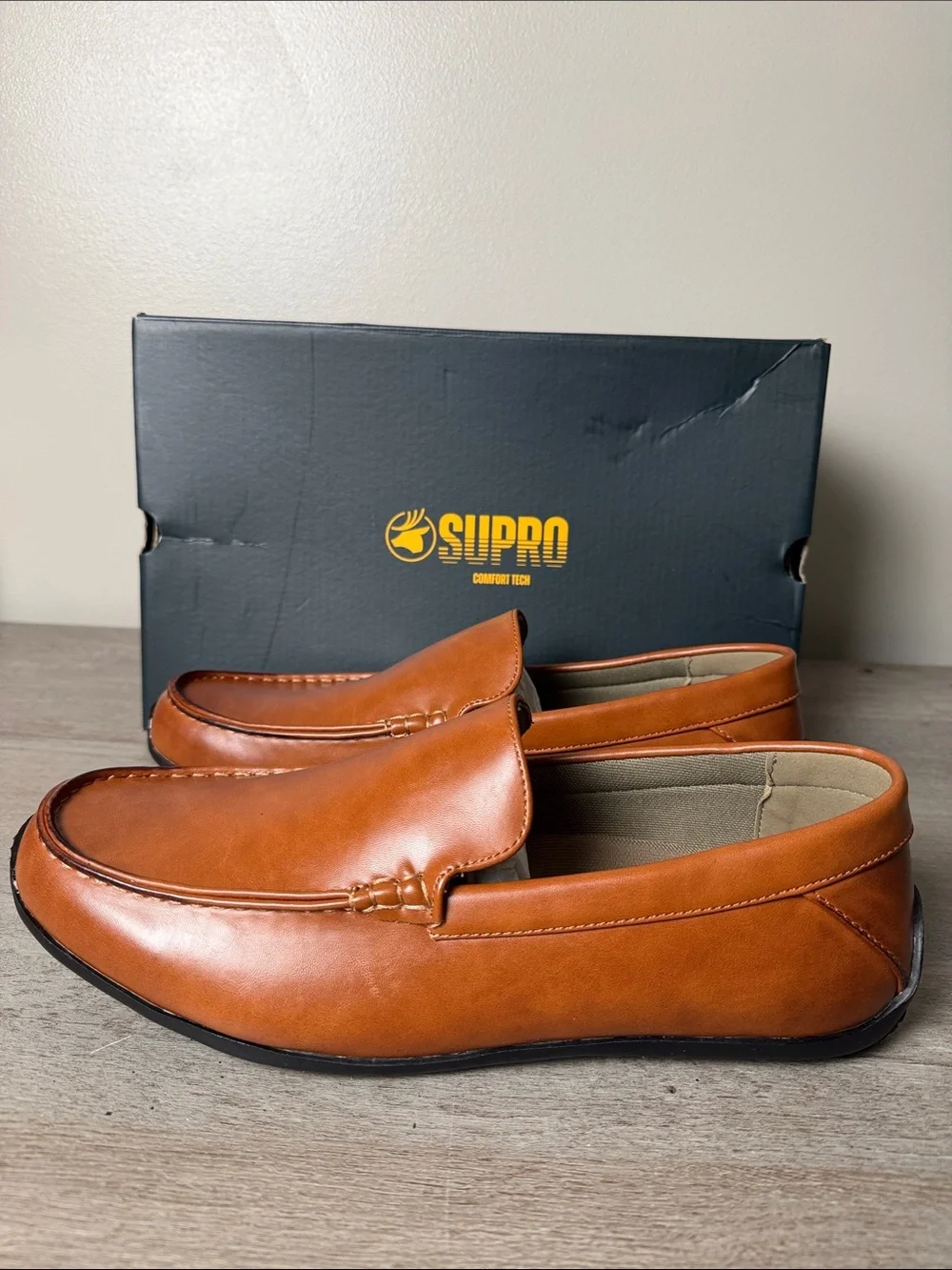 Men’s Tan Leather Slip-On Driving Loafers